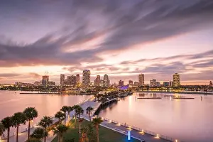 St. Pete, Florida, USA downtown city skyline from the pier at night