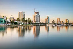 St. Petersburg, Florida, USA downtown city skyline at twilight on the bay