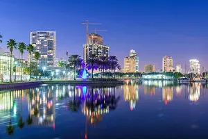 St. Petersburg, Florida, USA downtown city skyline at twilight on the bay