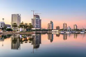St. Petersburg, Florida, USA downtown city skyline at twilight on the bay