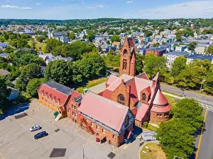 American United Prints: St. Stephen's Memorial Episcopal Church aerial view at 74s Common Street in historic downtown Lynn