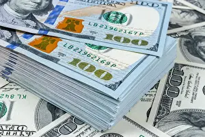 Wages Prints: Stack of one hundred dollar bills