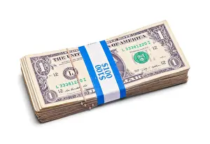 Legal Tender Prints: Stack of One Dollar Bills Isolated on a White Background
