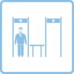 Accessibility Prints: Stadium metal detector frame with inspecting fan icon