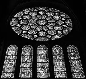 Angels Prints: Stained glass rose window in Chartres cathedral