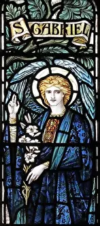 Archangel Prints: A stained glass window of 1902 (designer J W Brown) by James Powell & Sons depicting Angel gabriel