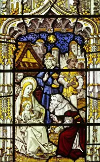 Wise Prints: Detail of stained glass window depicting adoration of Magi