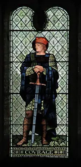 Gothic Revival Prints: A stained glass window by Edward Burne-Jones depicting Courage