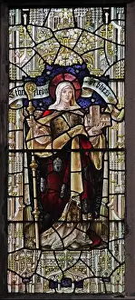 Canopies Prints: Stained glass window by Percy Bacon & Brothers depicting St Æthelflæd or Ethelfleda
