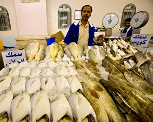 Horizontal Image Prints: Stall-holder in Kuwait indoor Fish Market