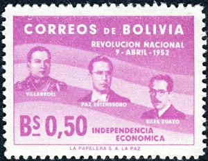 April Prints: A stamp printed in Bolivia, shows the Gualberto Villarroel