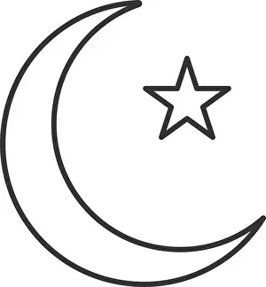 Contour Drawing Prints: Star and crescent moon linear icon
