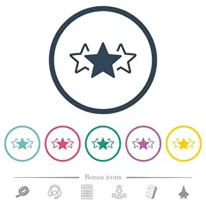 Rating Prints: Three star rating alternate flat color icons in round outlines. 6 bonus icons included