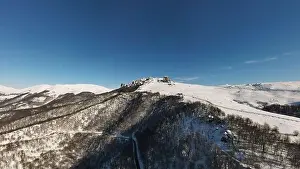 Balkan Mountains Prints: Stara Planina Babin Zub mountain in serbia covered with snow with road in winter day panorama tourist destination