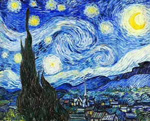 Paintings Prints: Starry Night, Van Gogh. Post Impressionist painting The Starry Night by Vincent Van Gogh