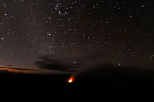 Big Island Prints: Stars and the Halemaumau crater eruption at sunrise Jaggar Museum Kilauea volcano