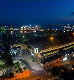 Station in Burgas night. Architecture and streets of the old city