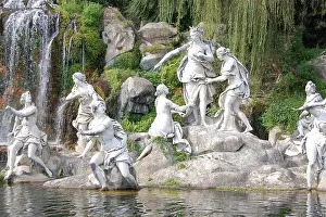 Water View Prints: Statue of Artemis at the base of the waterfall at the summer palace in Caserta, Italy