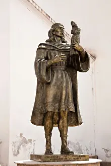 Bolivia Prints: Statue of Francisco Tito Yupanqui Modelador De La Imagen at the Basilica of the Virgen of Candelaria