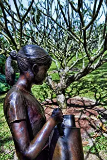 Watering Can Prints: Statue of girl with watering can at the Botanical Gardens Singapore