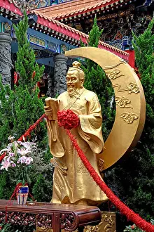 Taoism Prints: Statue of the God of marriage Yue Lao at Wong Tai Sin Temple, Hong Kong, China
