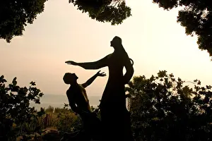 Saint Peter Prints: Statue Of Jesus Christ And Saint Peter In Tabgha, Sea Of Galilee