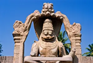 Statue of Lakshmi Narasimha in the ruins of the old kingdom of Vijayanagar, Hampi Karnataka, India, Asia