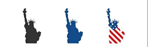 Fourth Prints: The Statue of Liberty. Set icon. USA flag. Vector in flat style