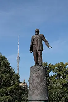 Russian Federation Prints: The Statue of Sergey Korolev (Chief Designer of the Soviet Space Program)