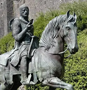 Pembroke Prints: Statue of William Marshal 1147 - 1219 1st Earl of Pembroke an Anglo-Normam knight sculpture by Harriet Addyman outside