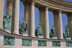 Colonnade Prints: Statues of five Hungarian Kings on the left colonnade of the Millennium Monument