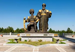 Guardian Prints: Statues of Sultan Alp Arslan and Malik Shah in the Independence Park in Ashgabat