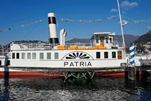 Lake Como Prints: steamboat ferry Patria docked in Como, Lake Como, Italy