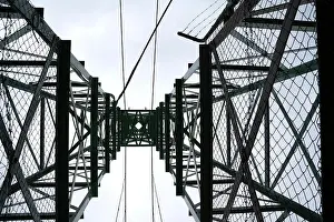 Beams Prints: Steel structural pylon from underneath with cables and cross bracing