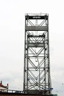 Waddinxveen Prints: Steel vertical lift bridge over Gouwe canal in Waddinxveen the netherlands