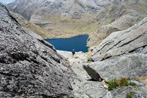 One Man Only Prints: Steep descending from Conical Hill towards Lake Harris, Routeburn Track, South Island