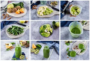 Freshly Prints: Step by step recipe collage. Detox Dieting Vegan Drink Concept