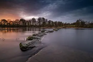 Angling Prints: The stepping stones at fishing beats on the river Shannon at Castleconnell