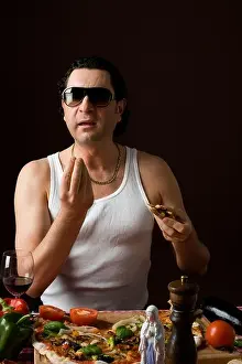 Imitation Prints: Stereotypical Italian Man Eating pizza and gesturing with hand