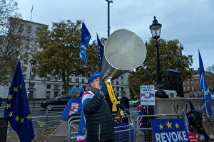Megaphone Prints: Steve Bray uses a metal megaphone to shout pro-EU slogans during a Remain protest in Whitehall
