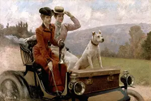 Early 20th Prints: Stewart Julius Leblanc - Les Dames Goldsmith Au Bois De Boulogne En 1897 Sur Une Voiturette Peugeot