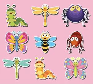 Sticker design with cute bugs and insects illustration