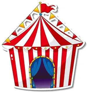 Jolly Prints: Sticker template with circus tent in cartoon style illustration