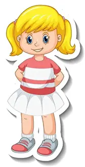 Adhesive Prints: Sticker template with a cute girl cartoon character isolated illustration