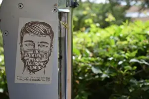 Corona Virus Prints: Stickers carrying messages from Covid deniers in Milton Keynes
