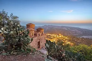 Stilo, Italy with the Byzantine Church at dusk
