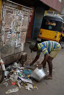 Tamil Nadu Prints: Stock image of garbage collection in Chennai slum Tamil Nadu India