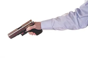 Right Hand Prints: Stock Photo - Hand and arm holding gun isolated on white