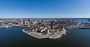 Gamla Prints: Stockholm Cityscape with Beautiful Old Town Architecture. Sweden. Drone Point of View