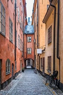 Scenic Collection: Stockholm old town alley, Sweden. Gamlastan: Stockholm old town. Colourful narrow street. Sweden